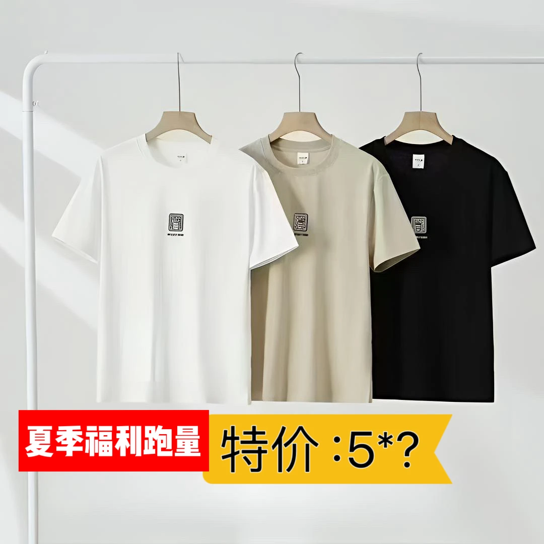 短袖T恤男士夏季2025新款潮流百搭宽松体恤凉感白色圆领冰丝半袖