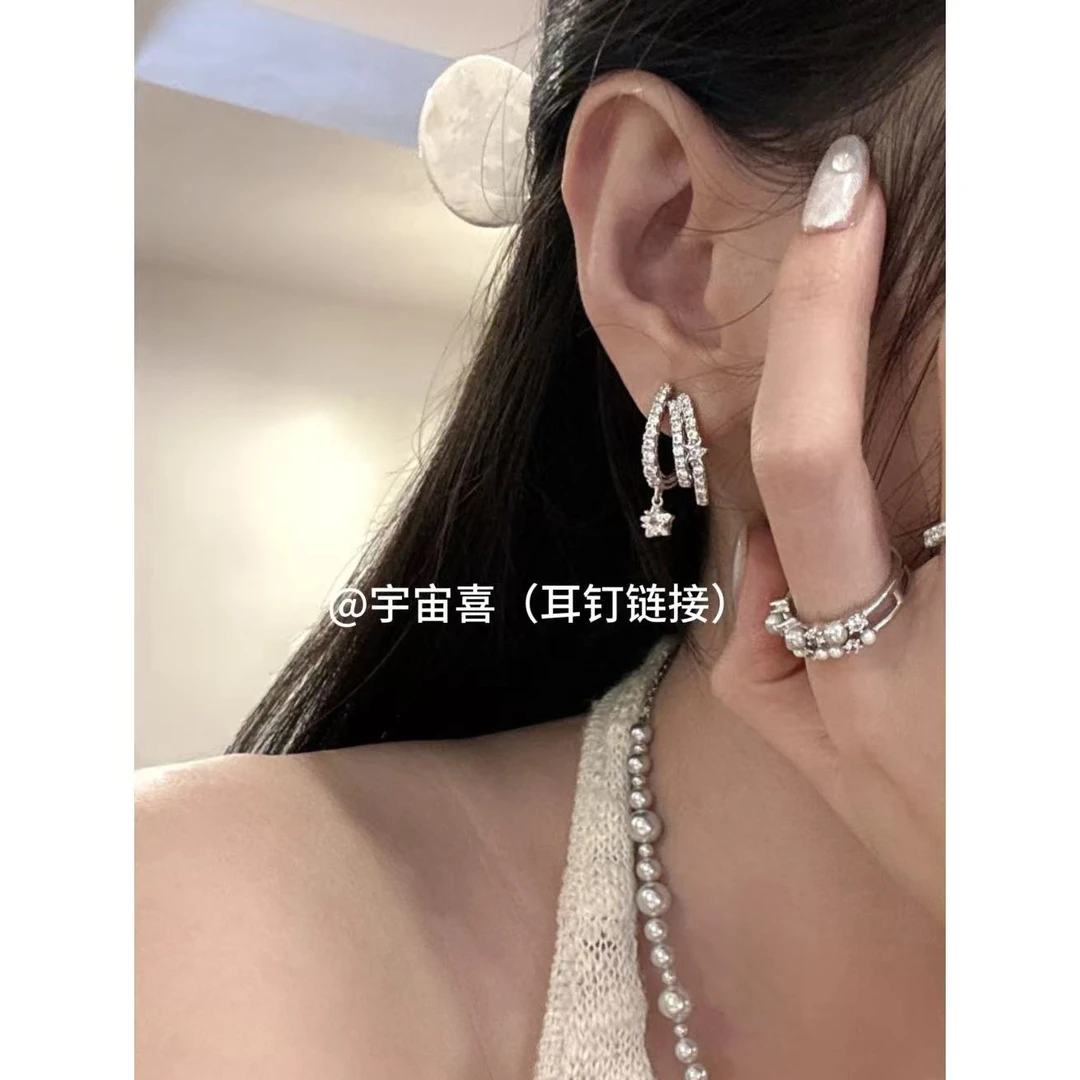 铜合金锆石耳饰  I1-868【星宿系列白锆三层流星耳钉】
