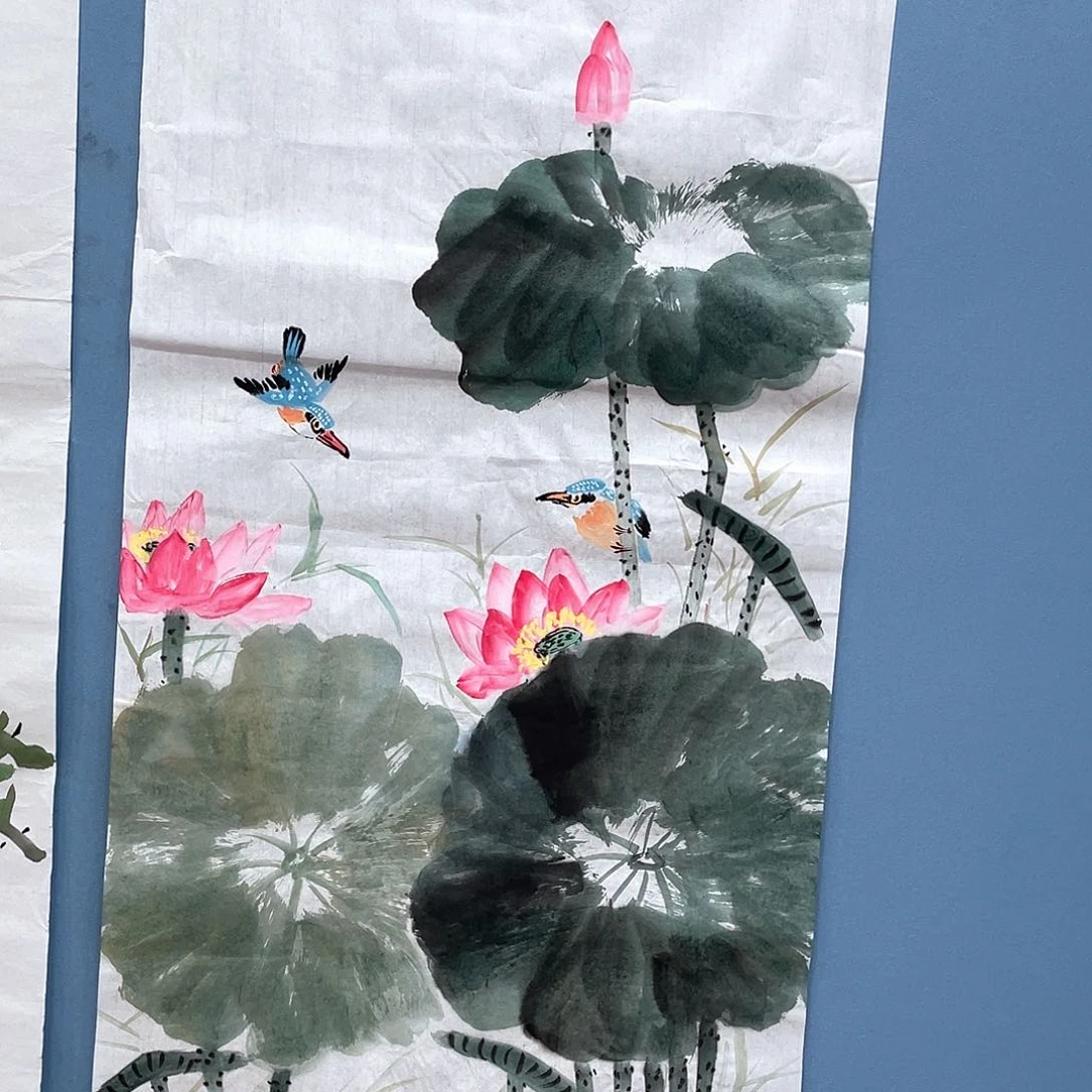 国画荷花鸟明华老师作品