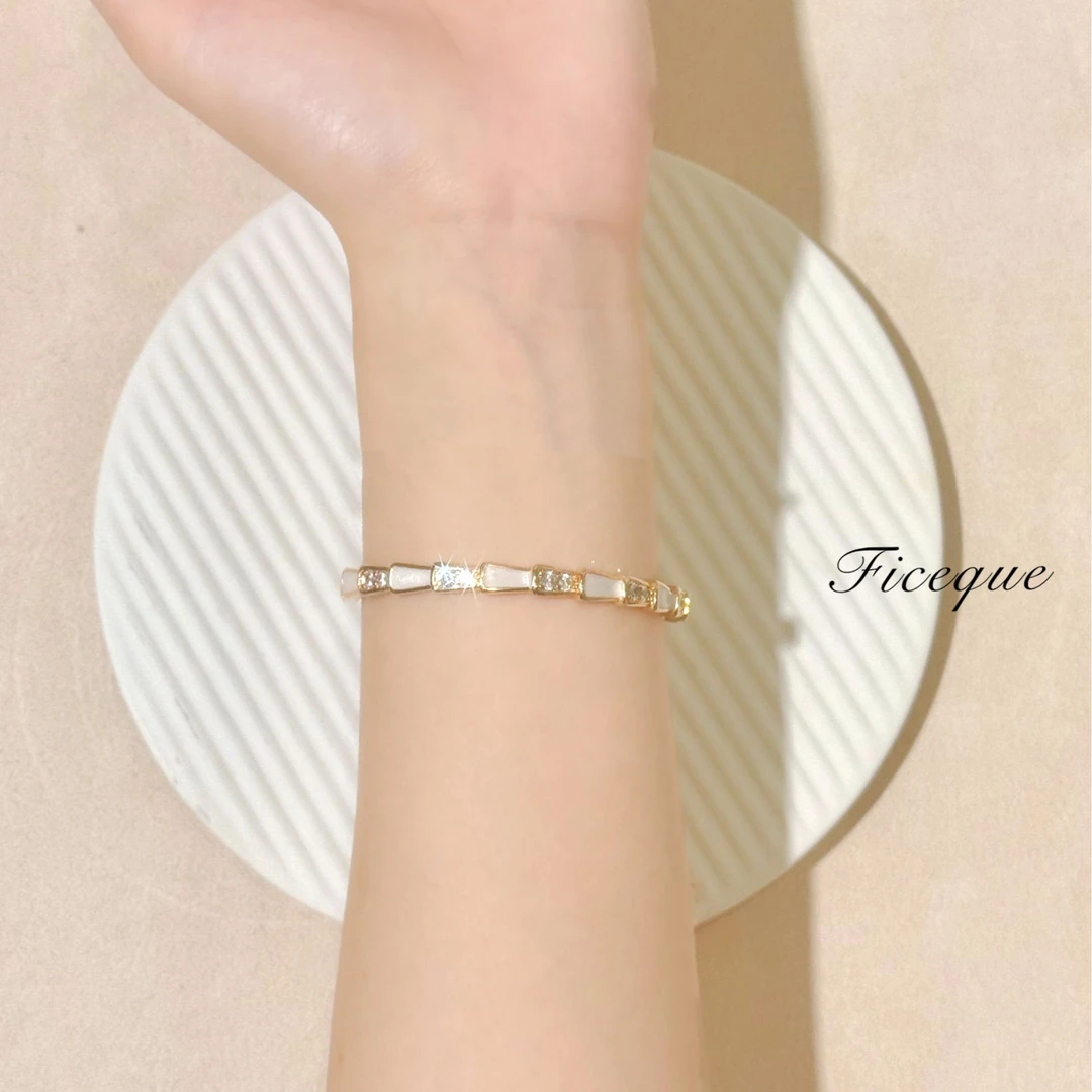 V金   Ficeque高奢经典鱼骨气质镯百搭款CNC精工