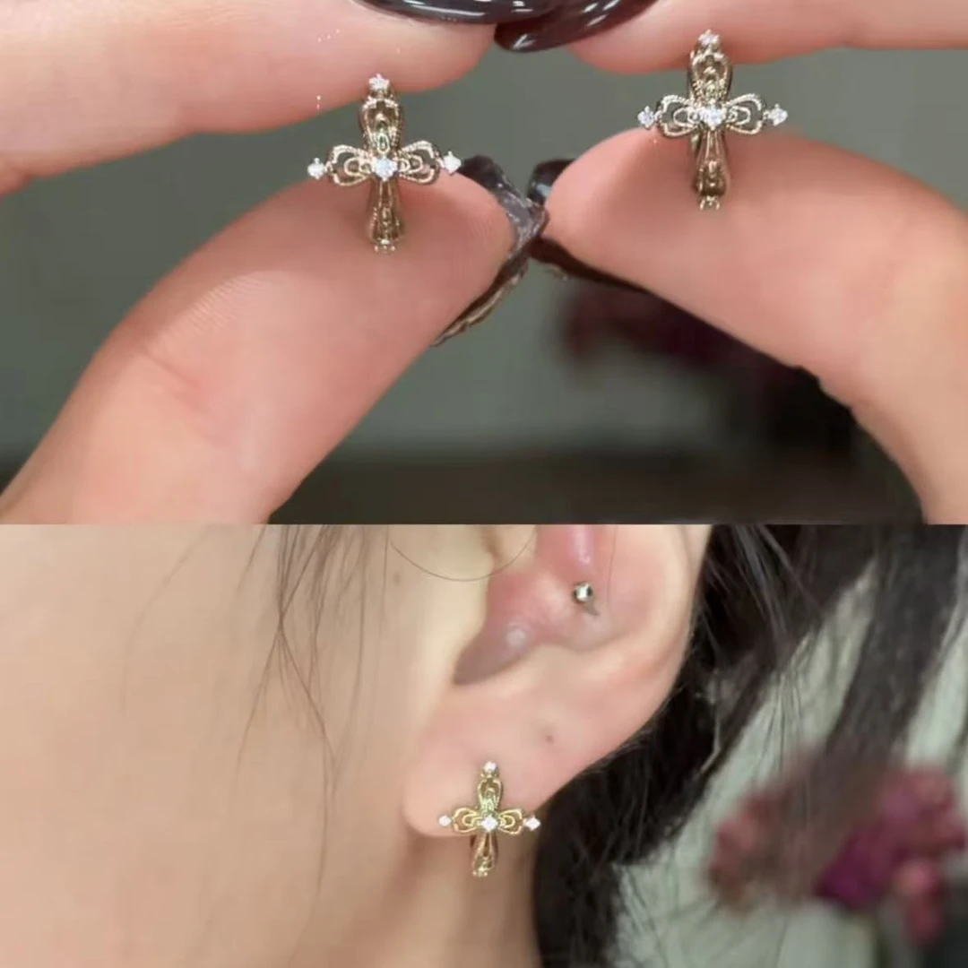 合金耳饰 BIBI【蕾丝十字架】耳钉EH183