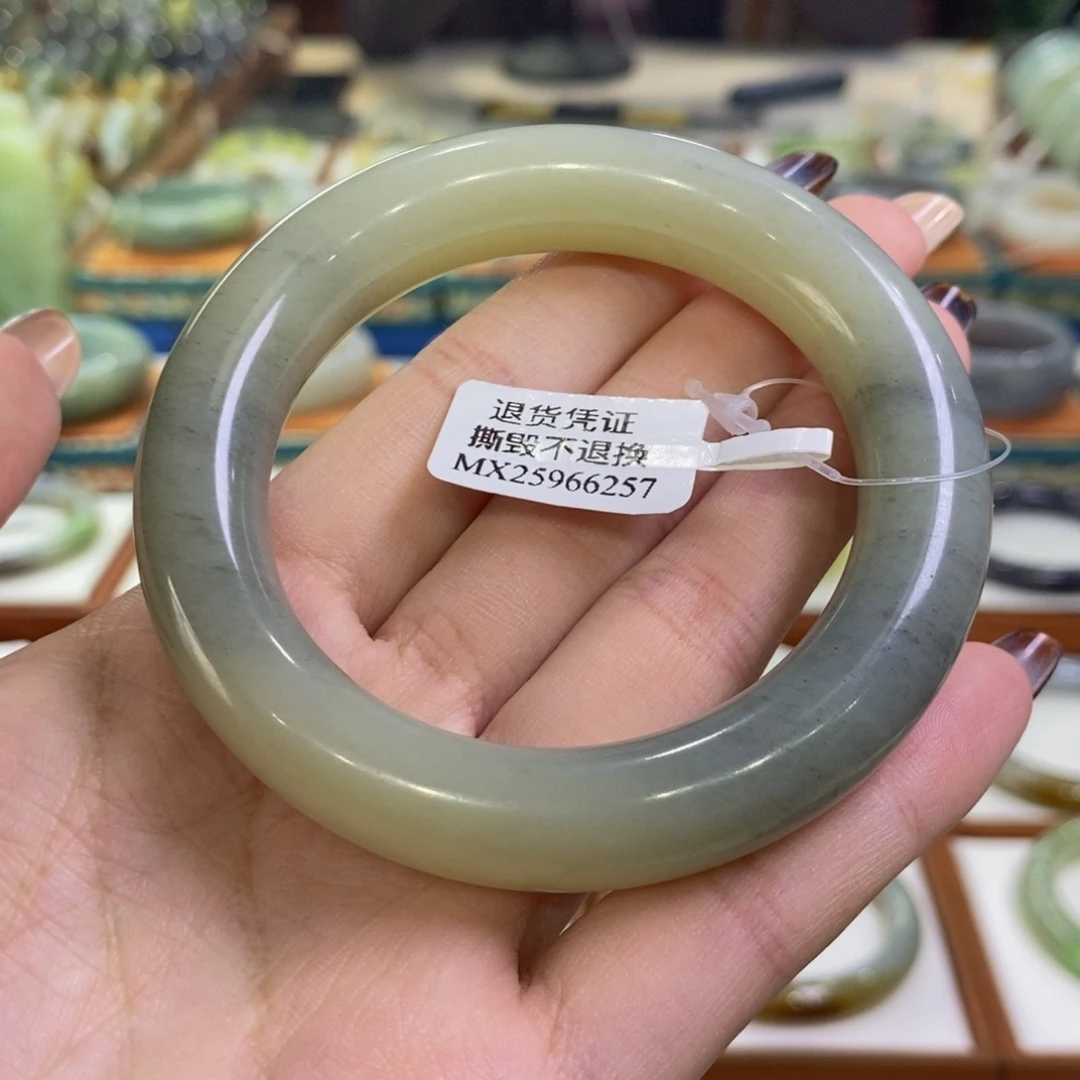 和田玉未镶嵌手镯且末青花胖圆55/56