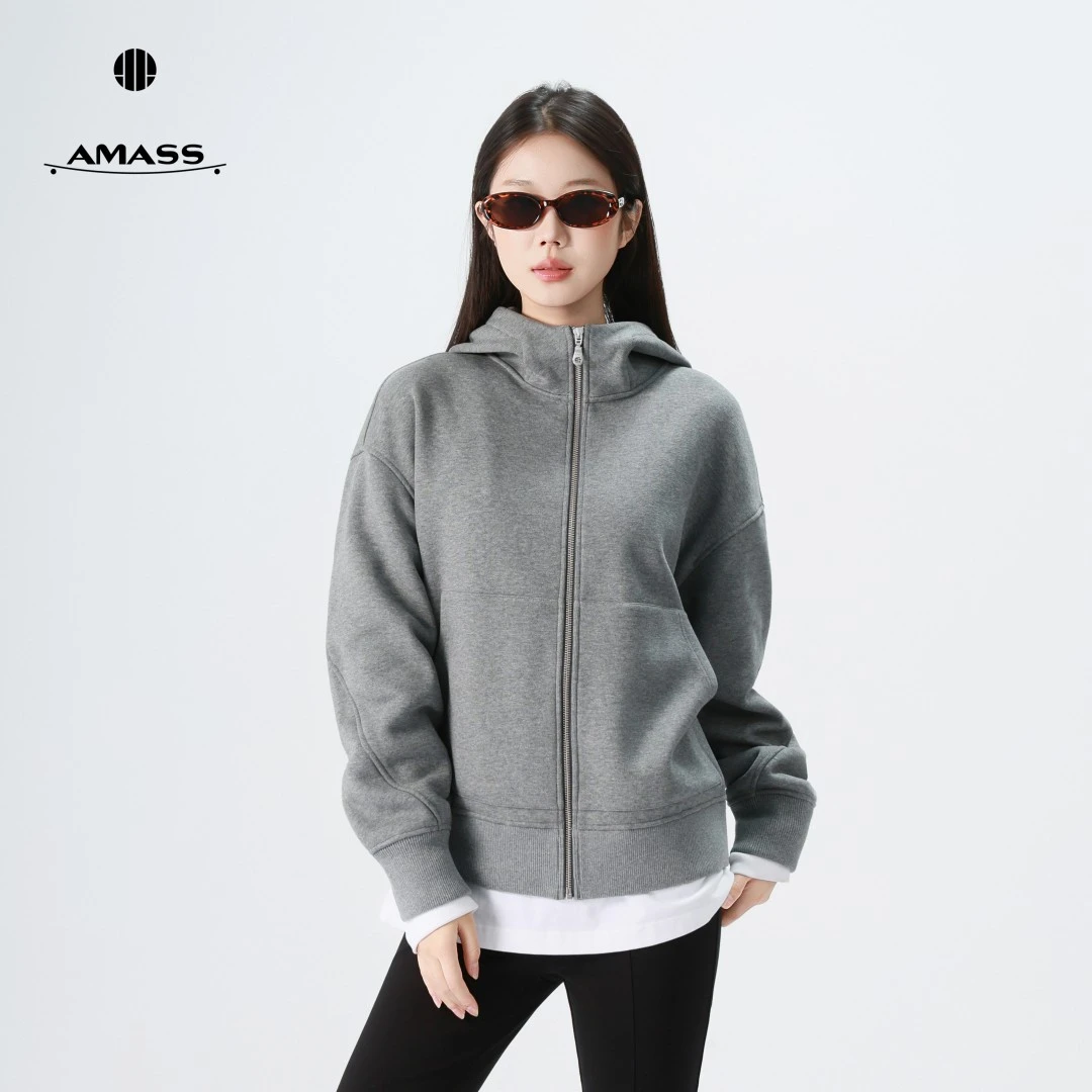 AMASS/阿玛施秋冬新款时尚休闲宽松纯色连帽拉链卫衣外套5400935