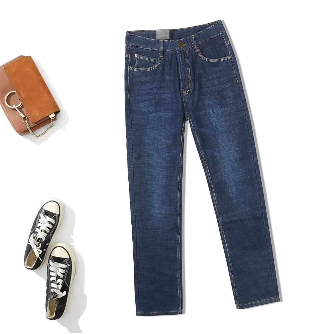 新款牛仔裤加绒复古做旧水洗男女同款小脚保暖修身裤P-2G262