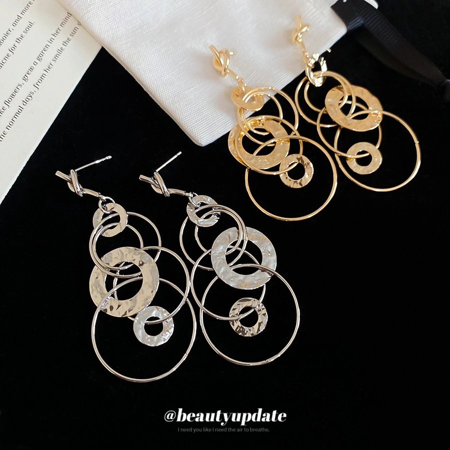 铜合金锆石耳饰 银针欧美打结圆形褶皱金属流苏吊坠耳环百搭耳钉