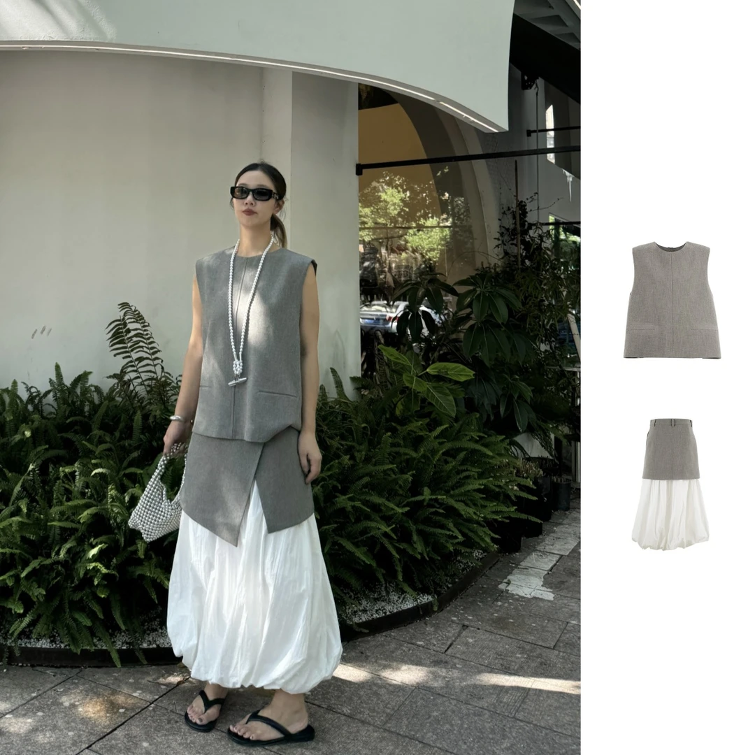 YOEYYOU   25秋季新品马夹时尚无袖秋冬修身型圆领不规则女款