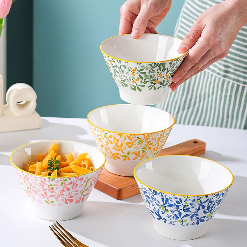 【M】4只装繁华似锦5英寸斗笠米饭碗家用网红餐具创意陶瓷个性小碗