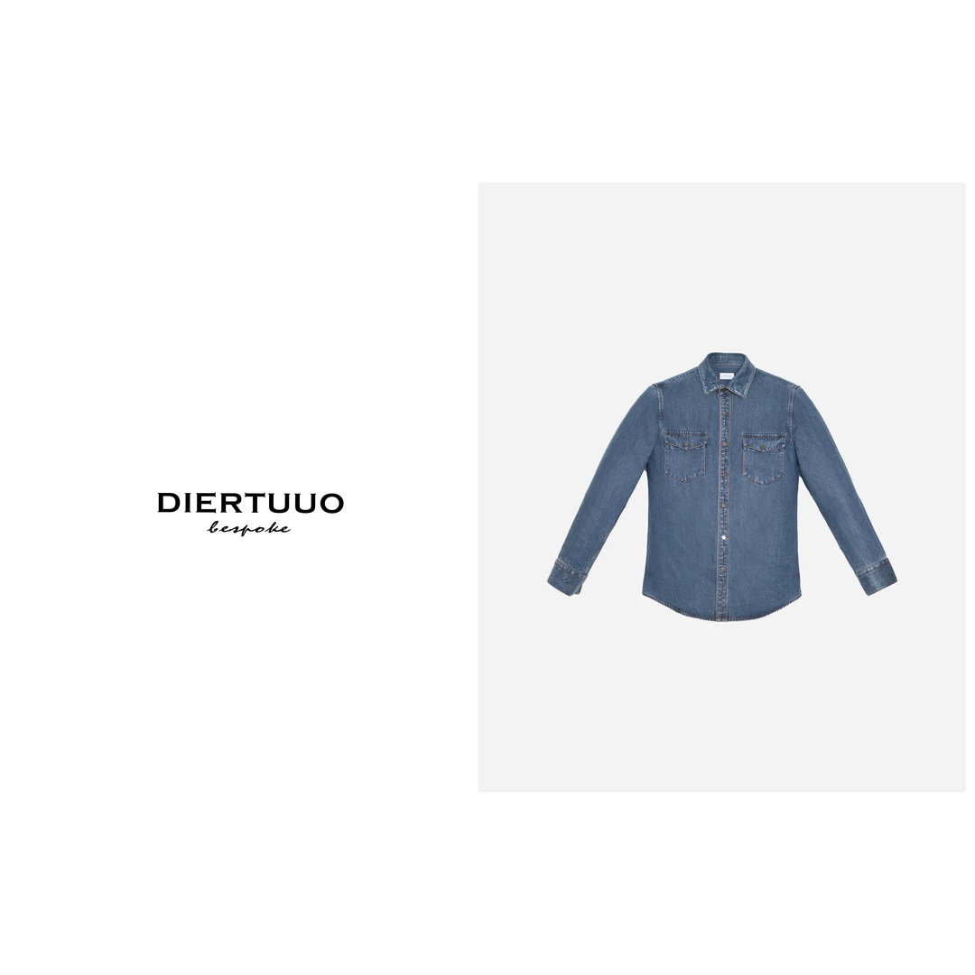 DIERTUUO迪途-男士秋季经典时尚百搭潮流水洗牛仔休闲衬衫24227