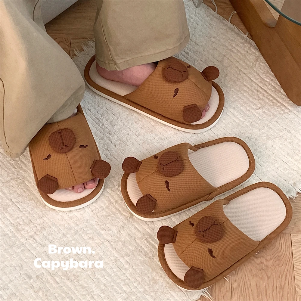 男女情侣学生软底防滑棉麻拖鞋卡通趣味卡皮巴拉水豚春夏居家拖鞋