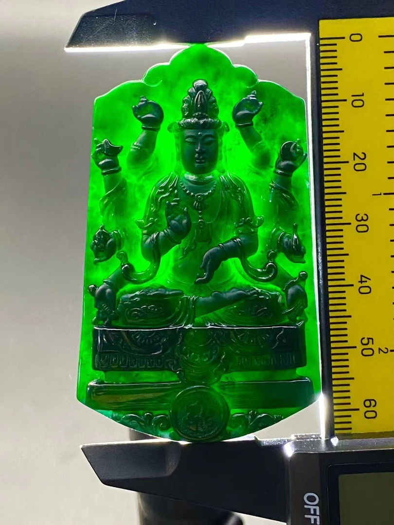 娜年翠玉 翡翠缅甸a货墨翠千手观音 种老色浓 起冰起胶 黑度极黑