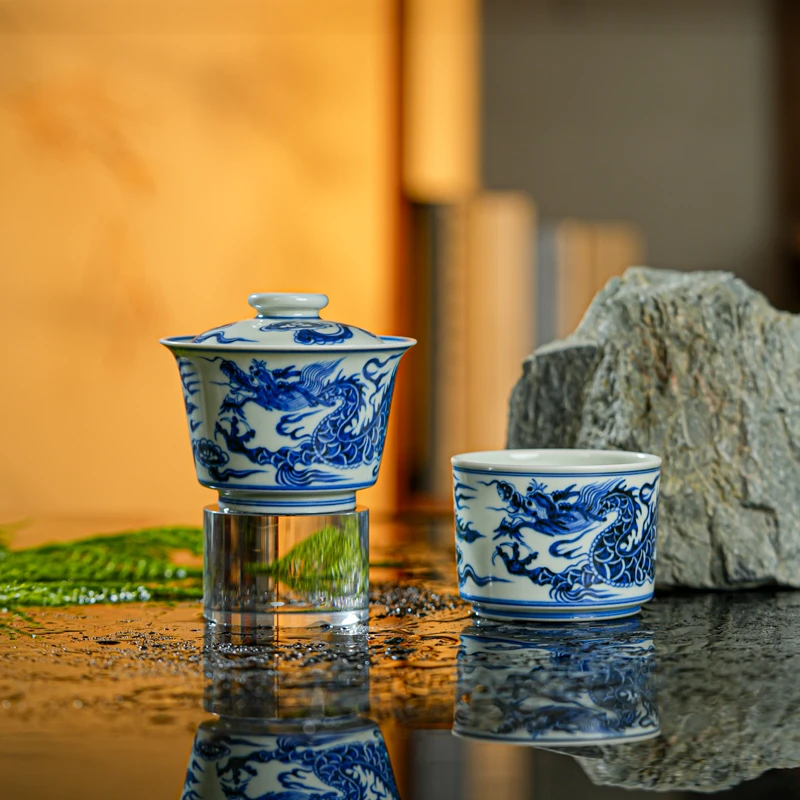 【小乔赏瓷】青尧青尧铠甲龙套组盖碗+杯子