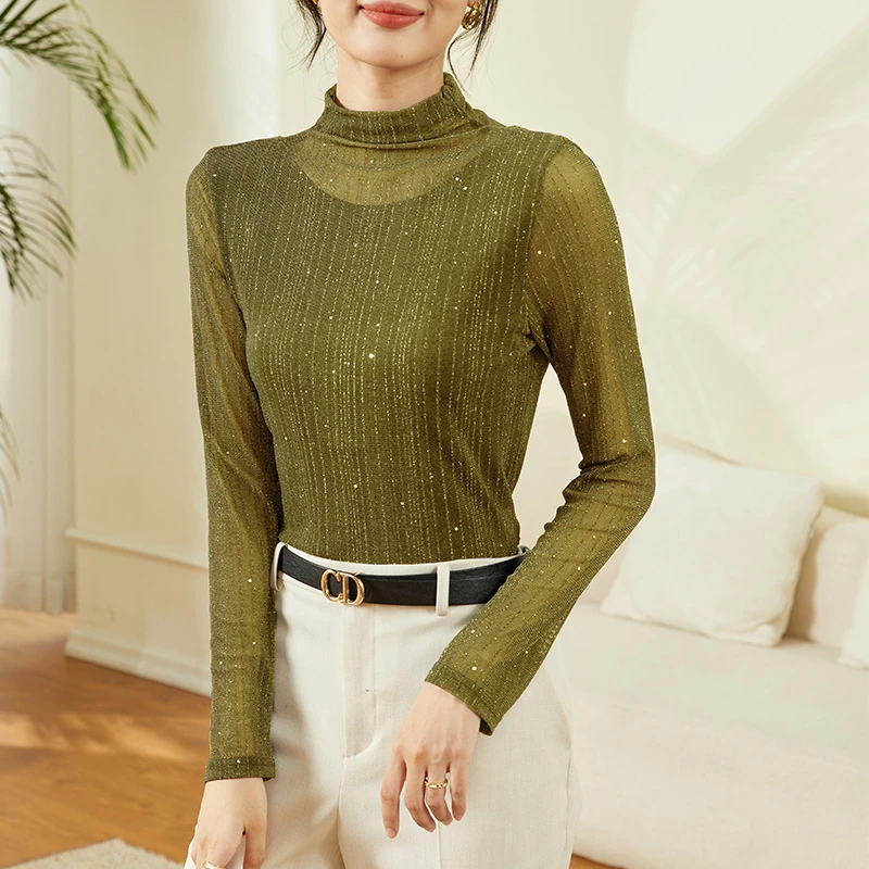 【网纱打底清货链接】春秋透气半高领打底衫女士T恤长袖