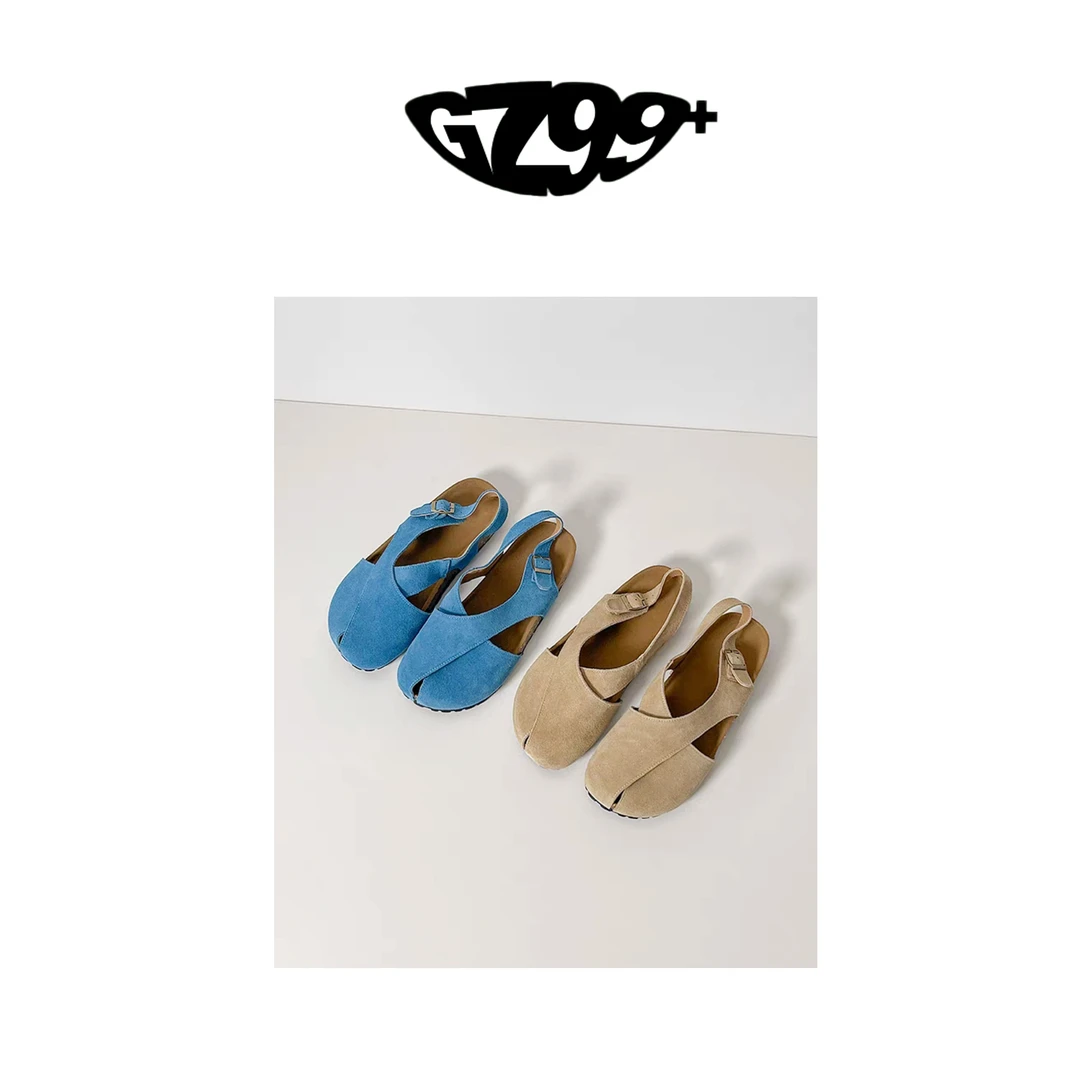 九儿 2025新款复古包头凉鞋女一字扣厚底肯鞋外穿一脚蹬罗马鞋