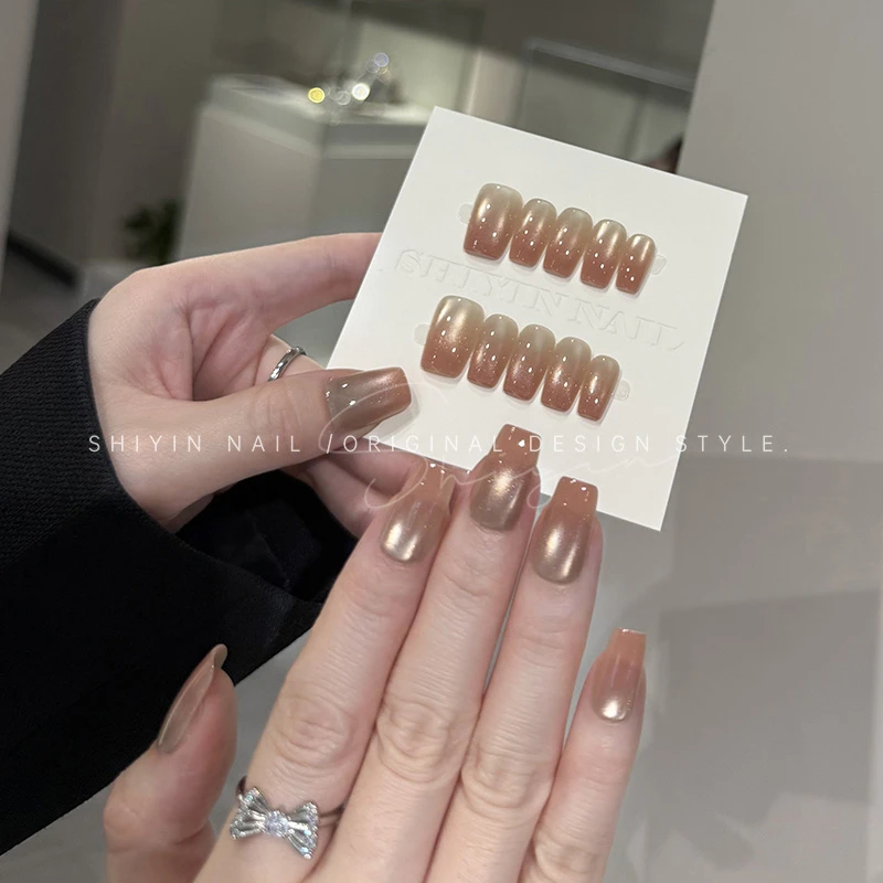 CPY-44月染玻璃珠猫眼穿戴甲新款网红显白高级感Ins风甲片成品