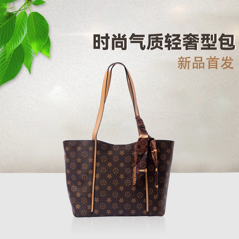 双根托特包简约风刺绣长款单肩包气质女士中号布包