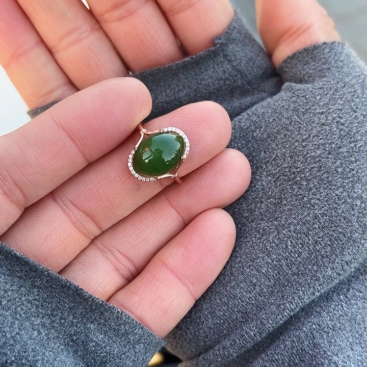 银S925镶嵌戒指和田玉（碧玉）怡