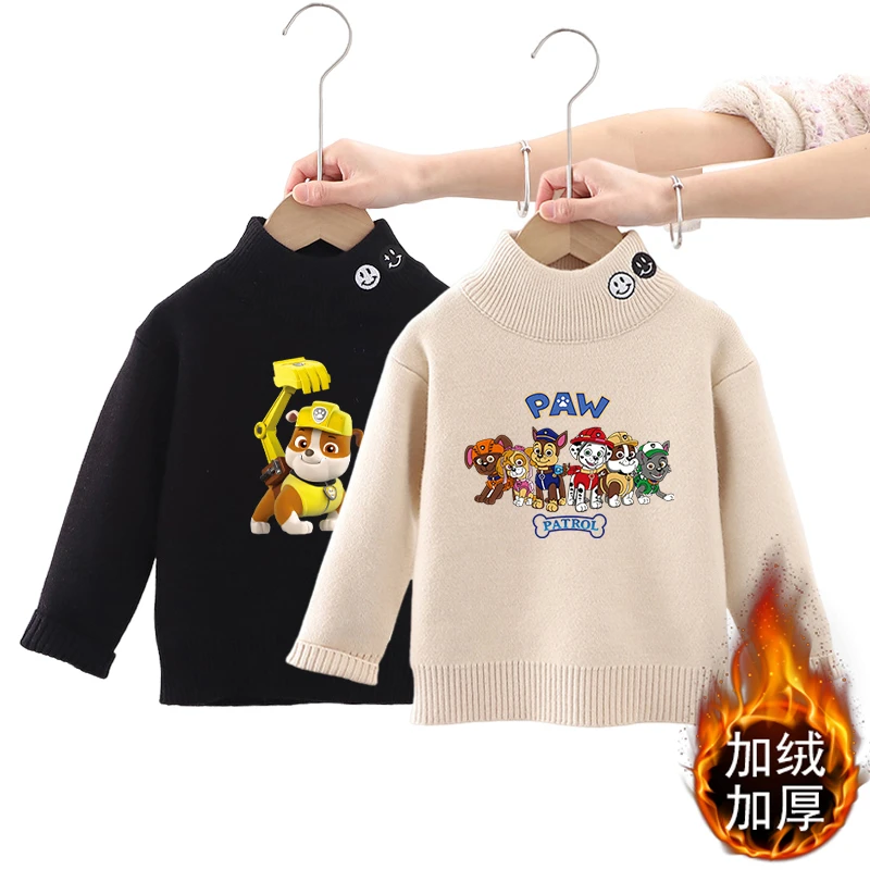 汪汪队圆领毛衣秋冬男女童加绒加厚针织衫2025新款保暖毛线上衣潮
