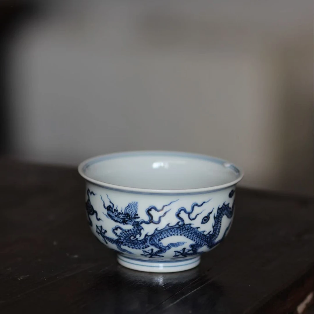 景德镇 纯手绘 仿明宣德双龙 炉式主人杯 适合高档送礼