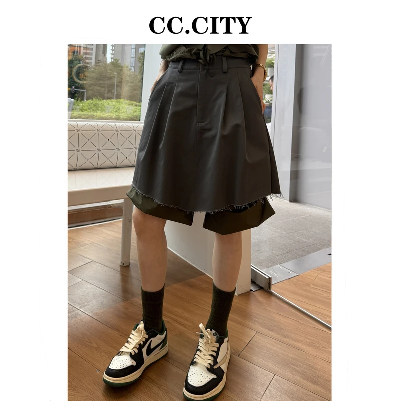 【蔡丽丽 & 添羽 】时尚洋气个性百搭工装拼接风衣裤裙6x761