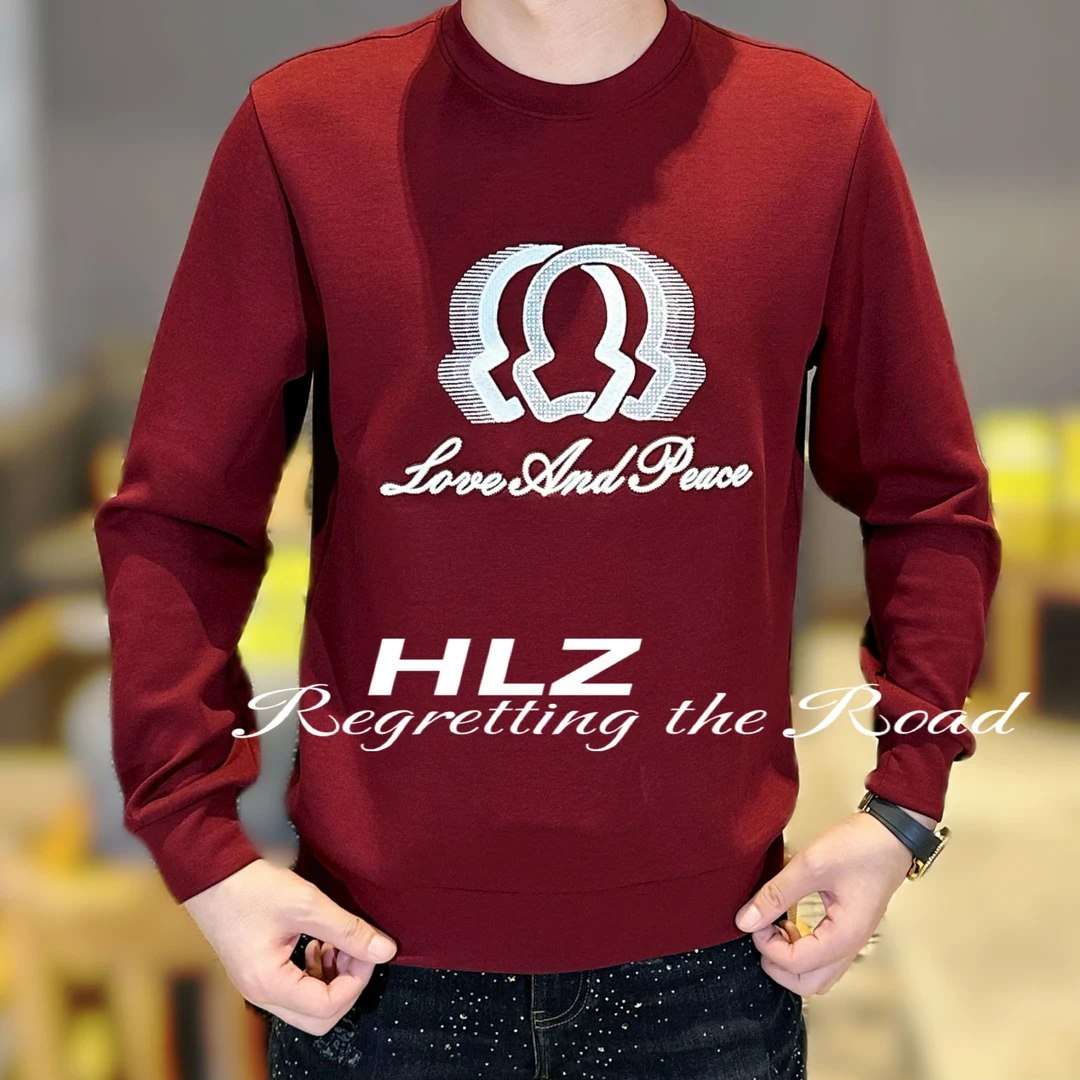 2025秋冬新款男士高品质修身潮流时尚刺绣图案休闲圆领长袖卫衣