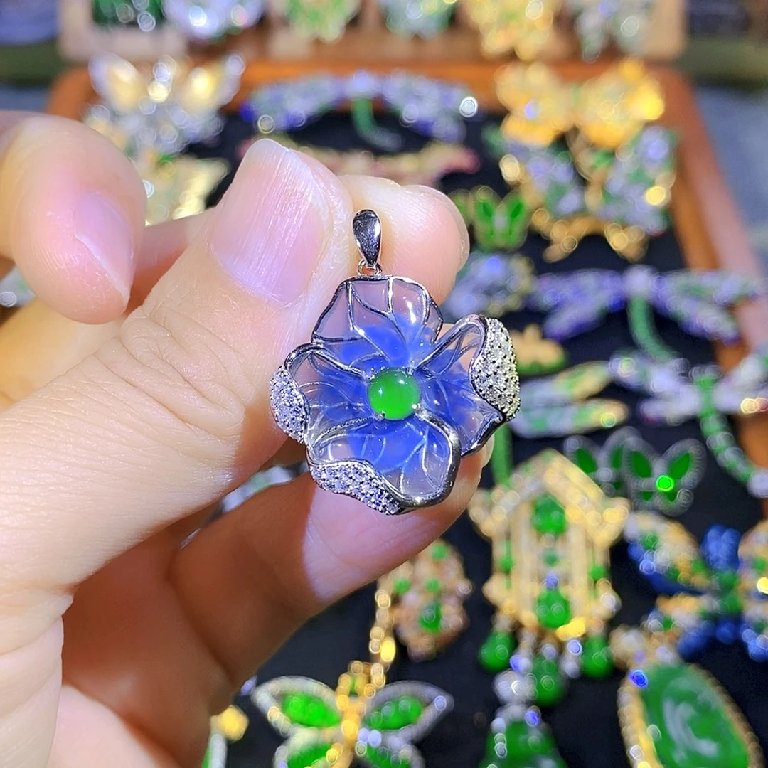 吊坠(不含链)银S925镶嵌翡翠