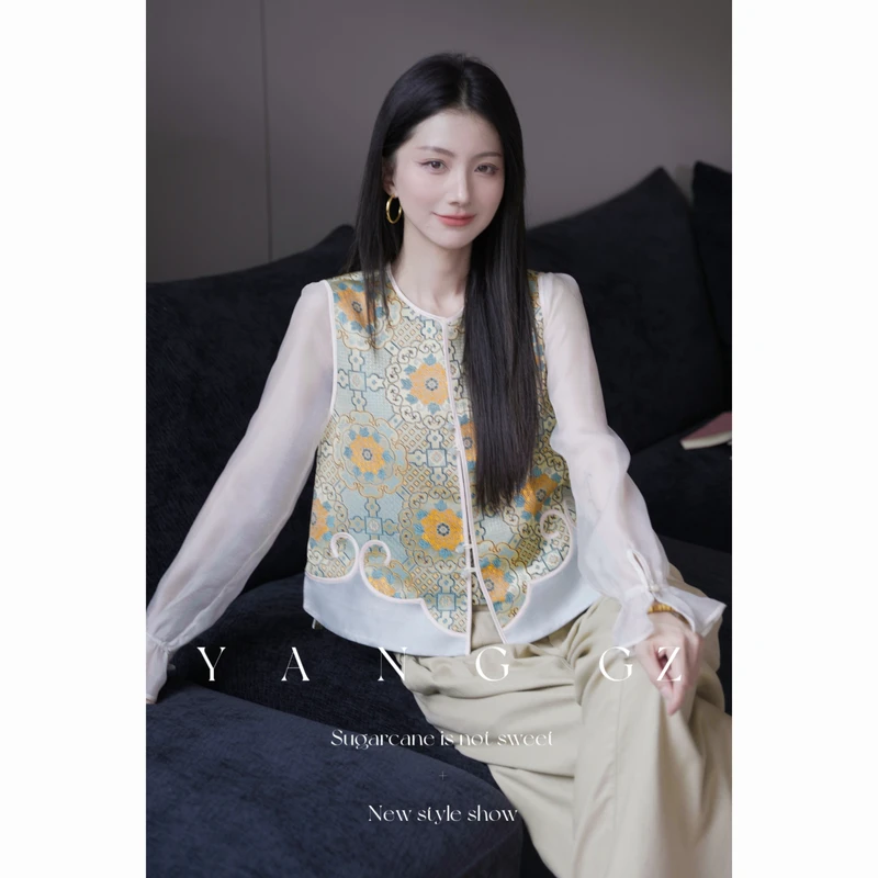 YANG GZ【乐以咏歌】新中式八达晕圆领开衫马甲女 GZ5152GL657049