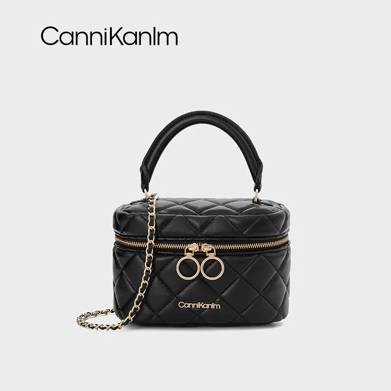 CanniKanlm真皮手提盒子小方包女2025新款高级感l菱格单肩斜挎包