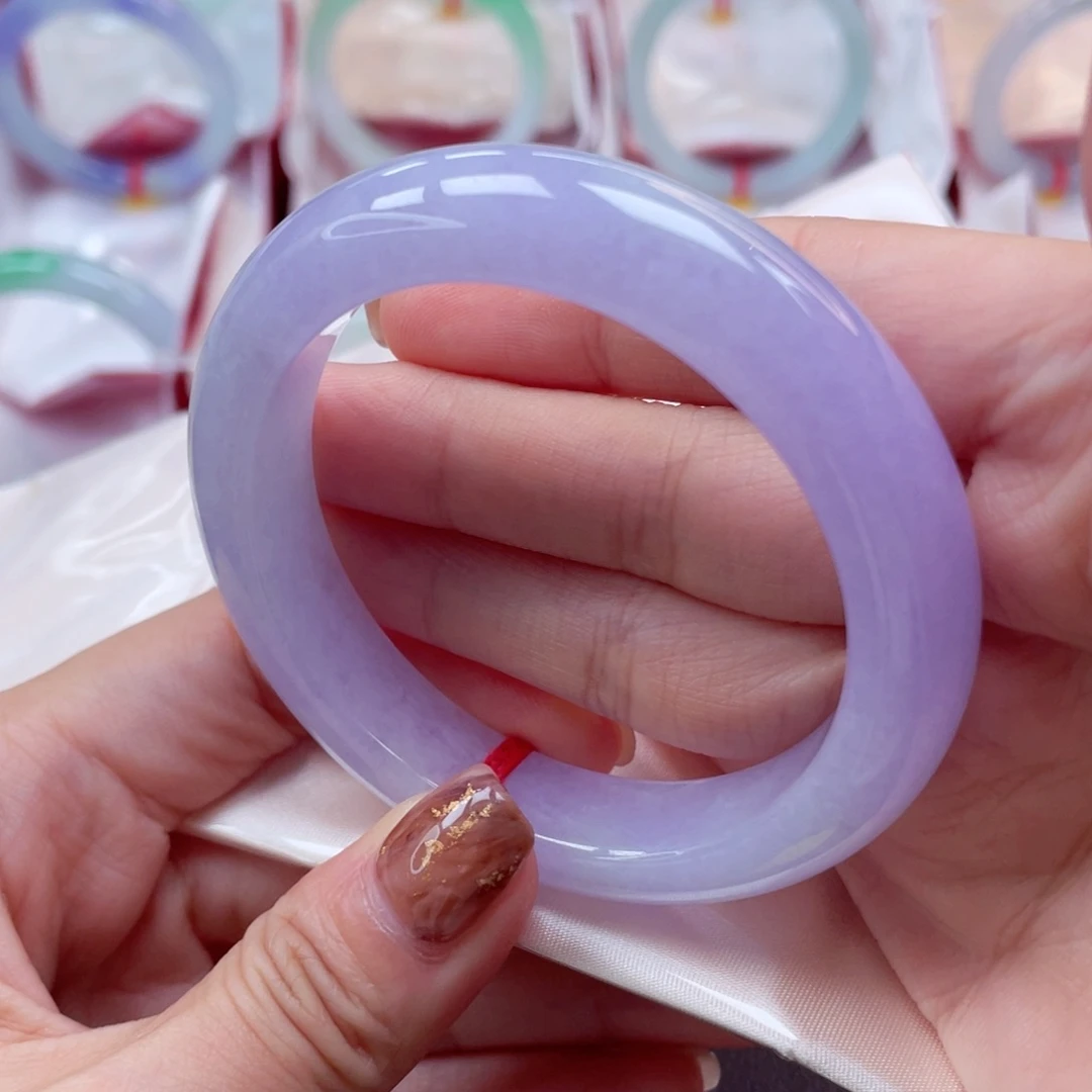 未镶嵌手镯翡翠54.8正圈 浪漫色系 水汪紫罗兰26号