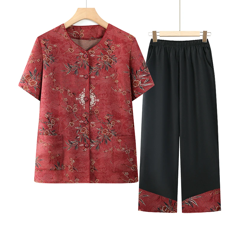 中老年人女装妈妈装夏季高贵洋气母亲60-80岁老太太衣服奶奶套装