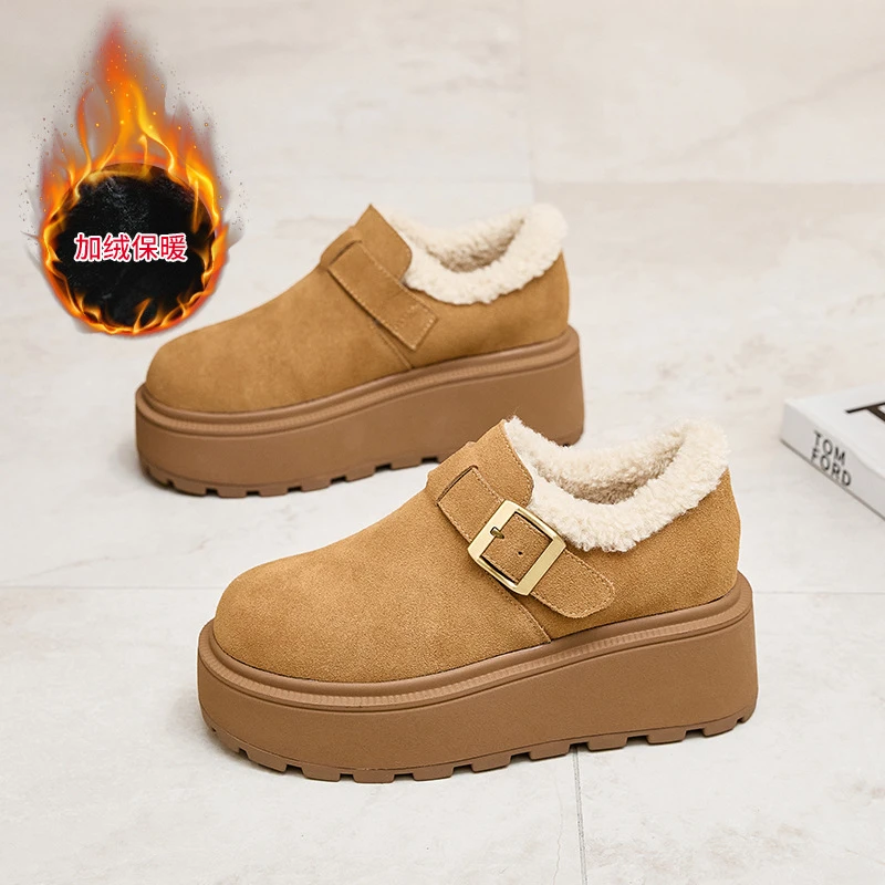 2025秋冬新款小码女鞋31 32 33厚底松糕鞋加绒博肯鞋休闲单鞋复古