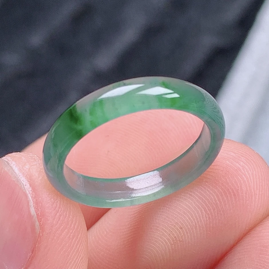 天然翡翠A货老坑冰种飘绿翡翠戒指指环12-13号圈口内径16.4mm$26