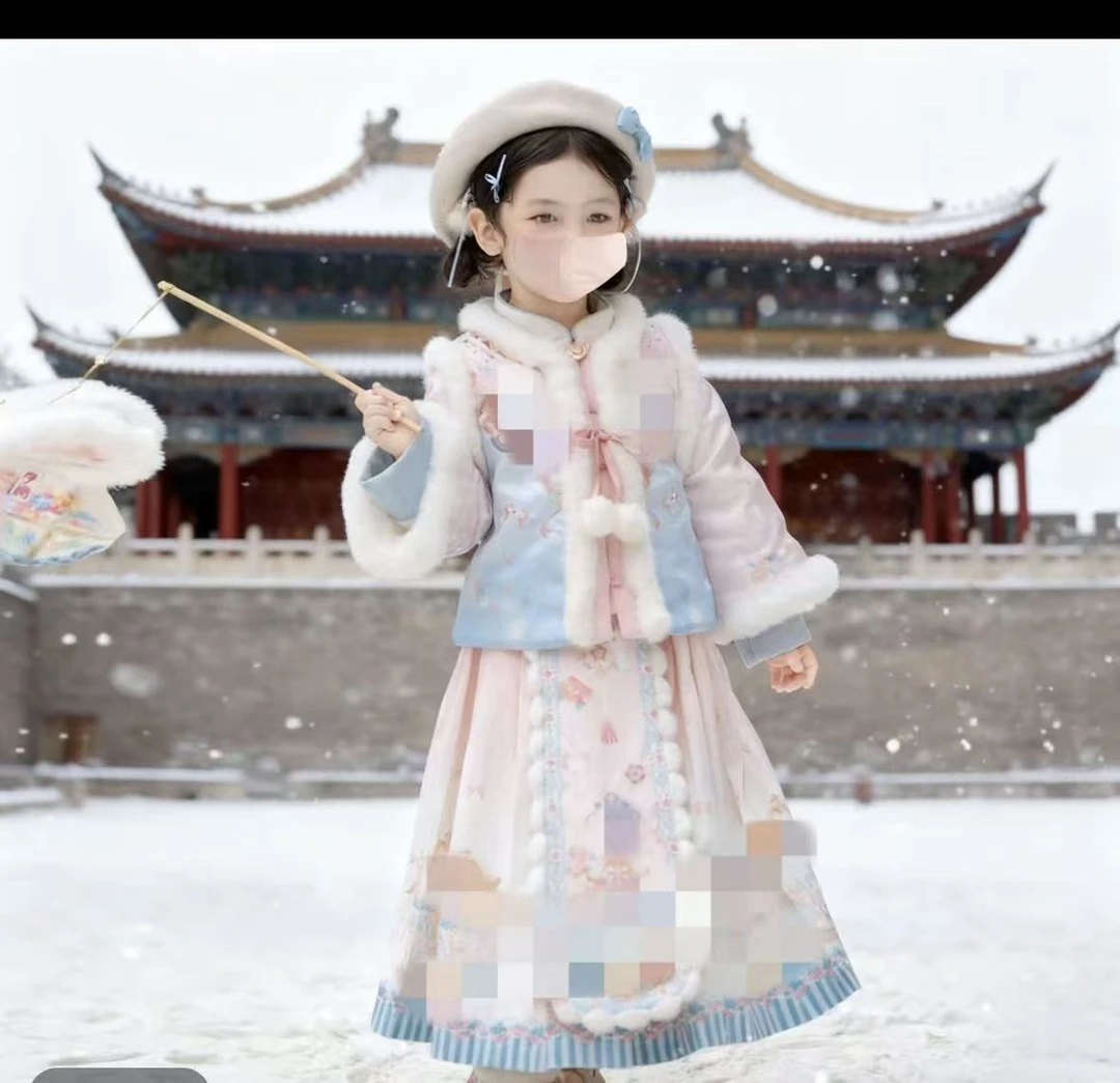 （彩虹小马）女童加绒汉服冬款民族2025年冬季小女孩女中国风