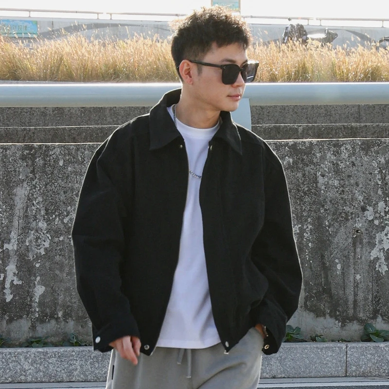 老钱风夹克棉衣翻领棉质斜纹巴恩风外套短宽冬季保暖夹克