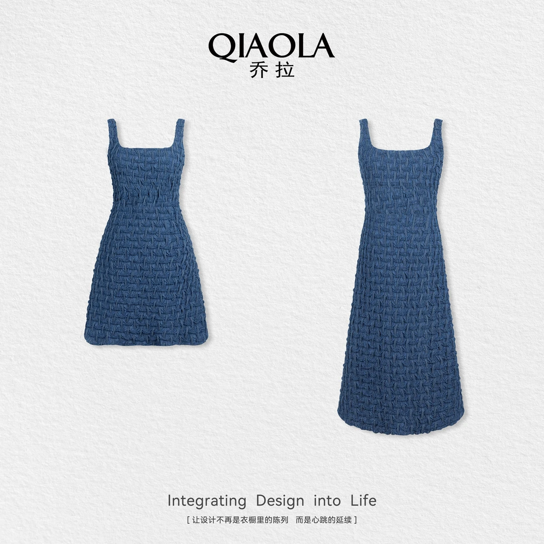 QIAOLA/乔拉【牛仔很忙】春夏新款定制弹力格纹牛仔百搭连衣裙预售