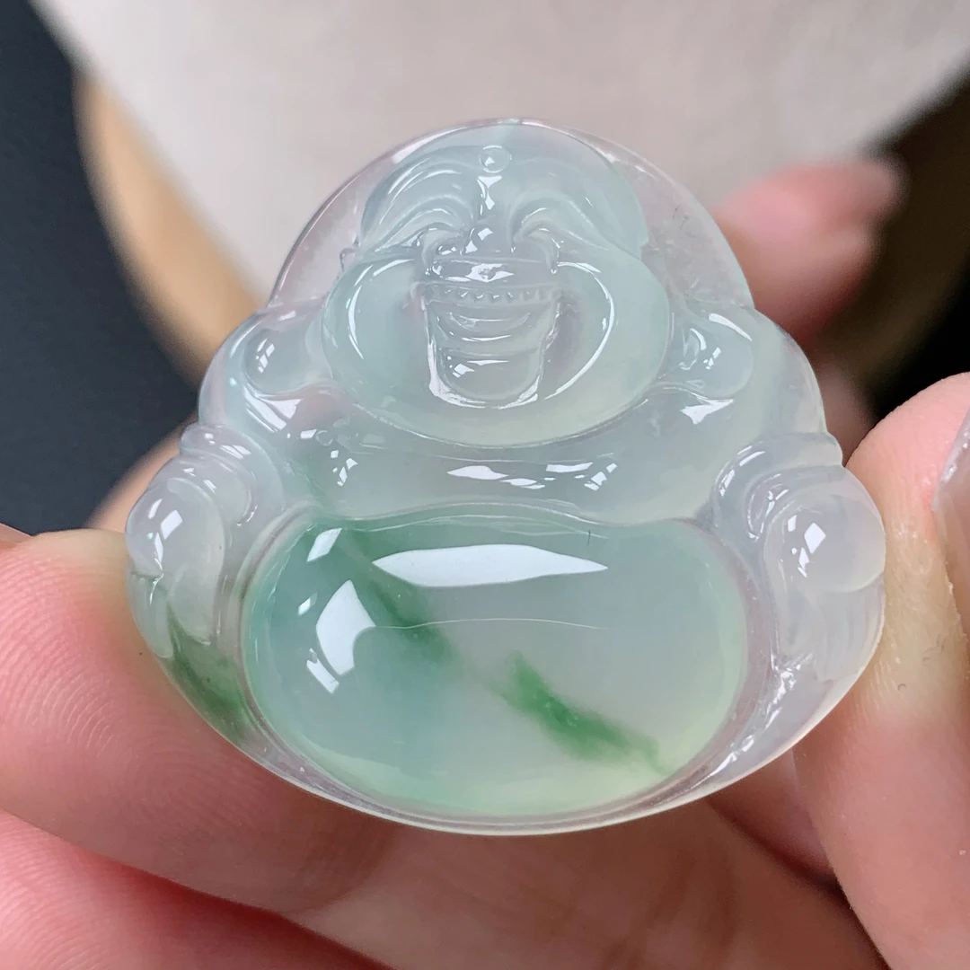 缅甸天然翡翠a货冰种飘花大佛公吊坠33.9×31.7×6.3