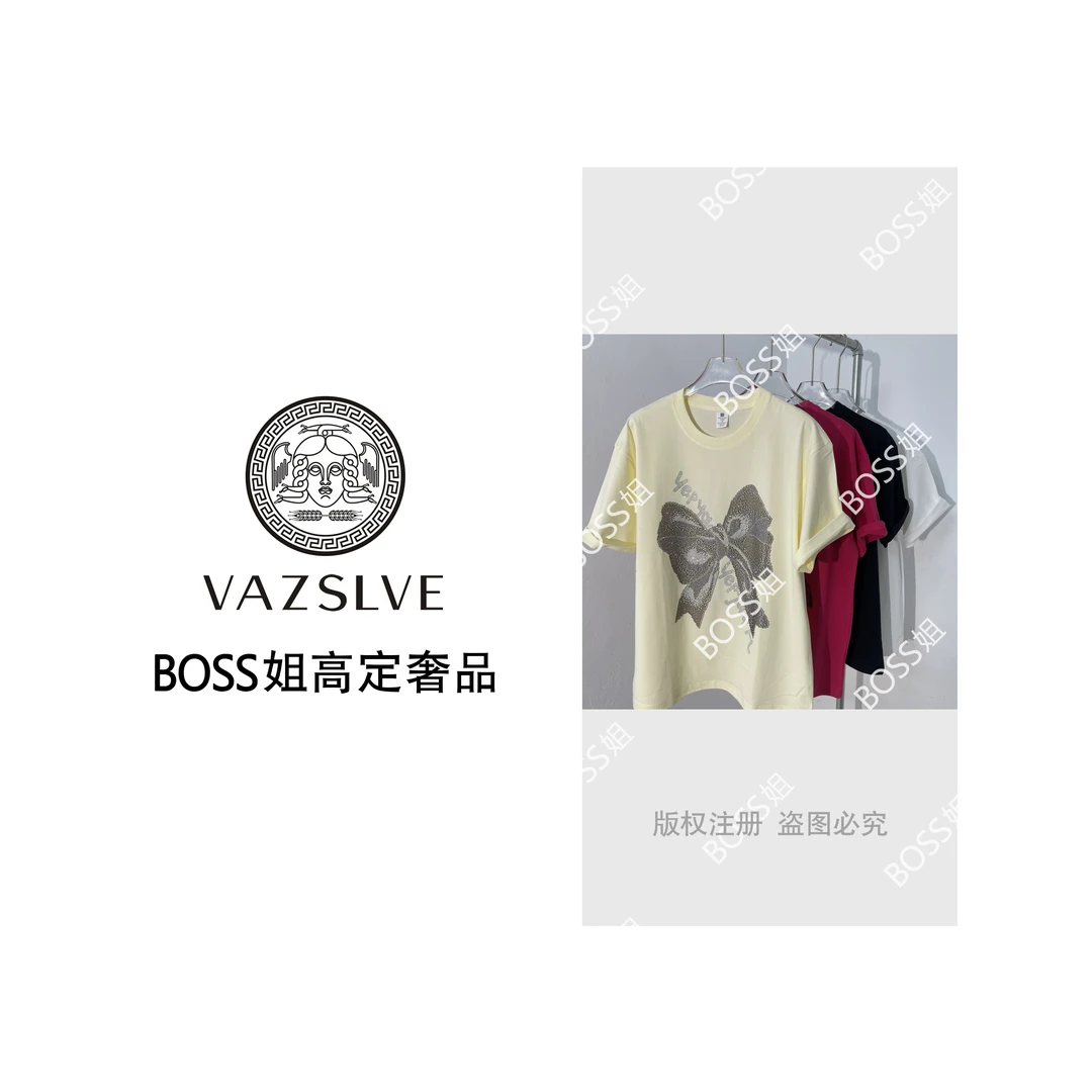 【VAZSLVE/原创设计】欧货重工烫钻纯棉短袖t恤女设计感小众半袖