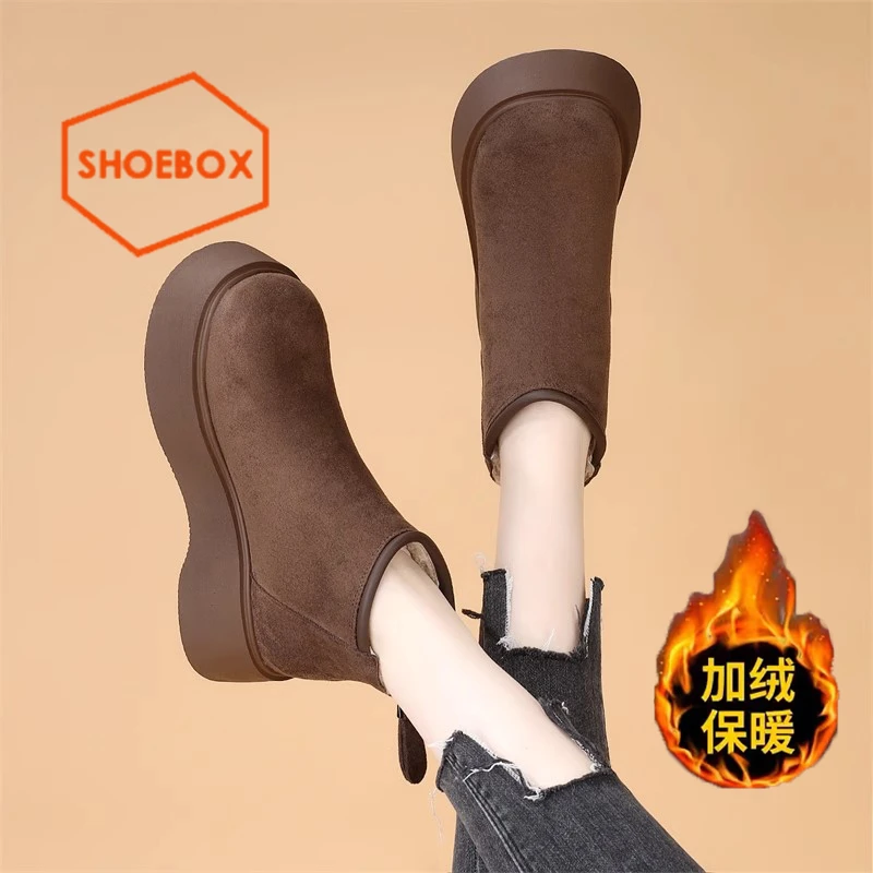 达芙妮集团旗下鞋柜厚底增高勃肯鞋女2025冬季新款加绒保暖雪地靴