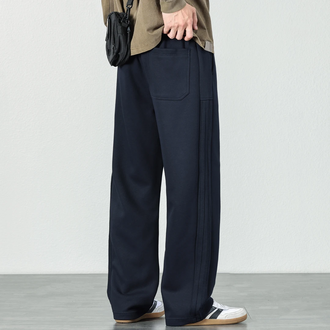 2025秋冬季纯色针织卫裤男士百搭弹力休闲长裤宽松直筒运动裤子潮