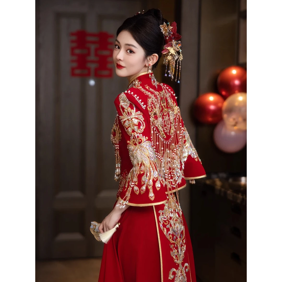 重工丝绒秀禾服婚服2025新款新娘结婚中式嫁衣大码敬酒服出阁服