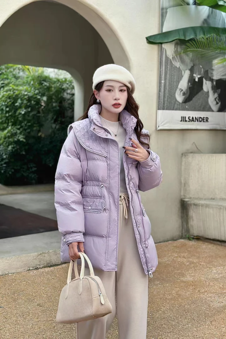 【门店同款】气质珍珠款收腰羽绒服中长款女一件过冬