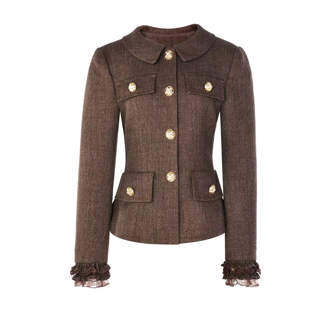 LeFame/拉飞姆2025秋新款宫廷风彩花盆领收腰外套女LF25Q41SC035