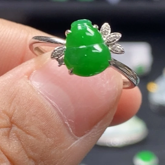 翡翠18K金镶嵌颈饰戒指