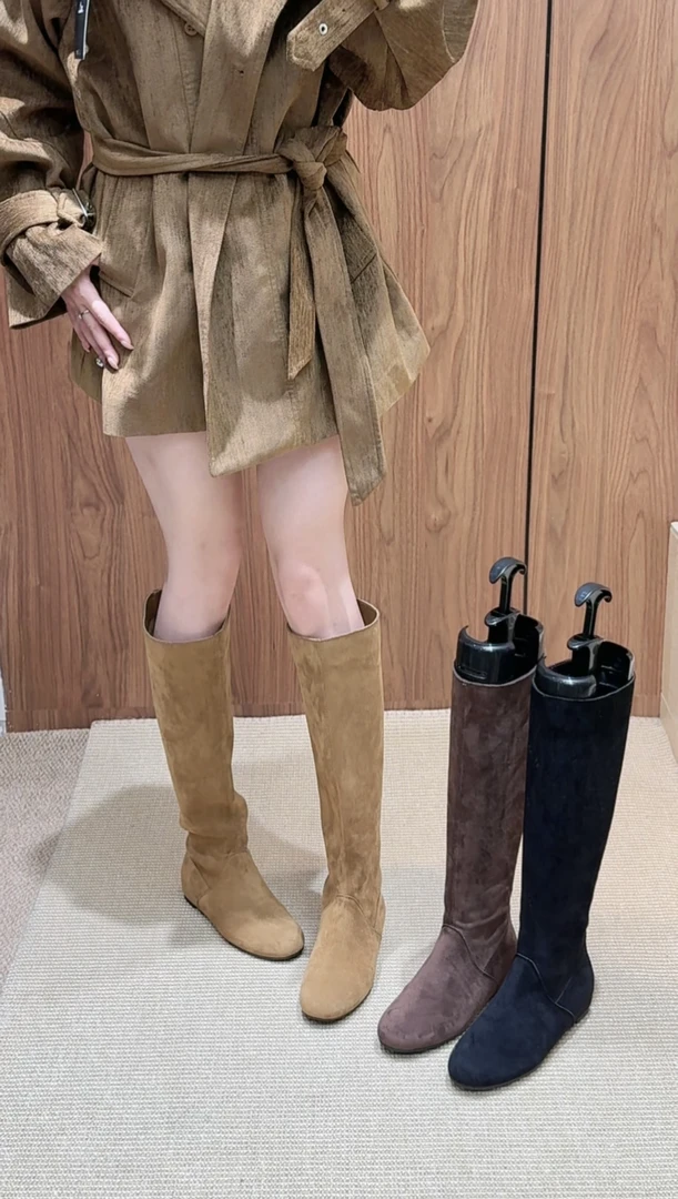 2025新款666-1大筒围高筒大码女靴子长筒靴女厚底长靴粗腿骑士靴