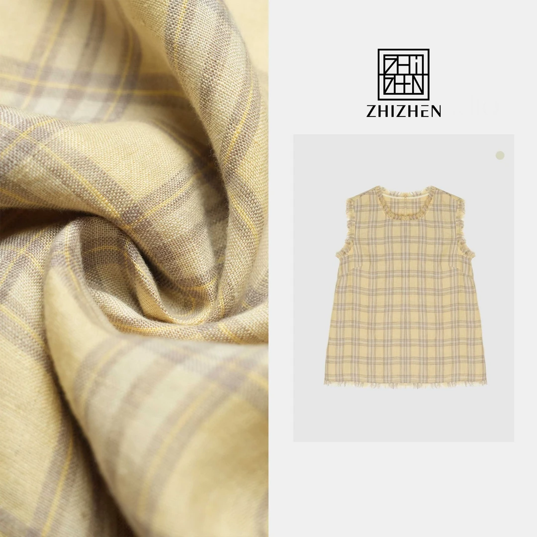 夏季上新原创格纹流苏修边100亚麻马甲【离歌】