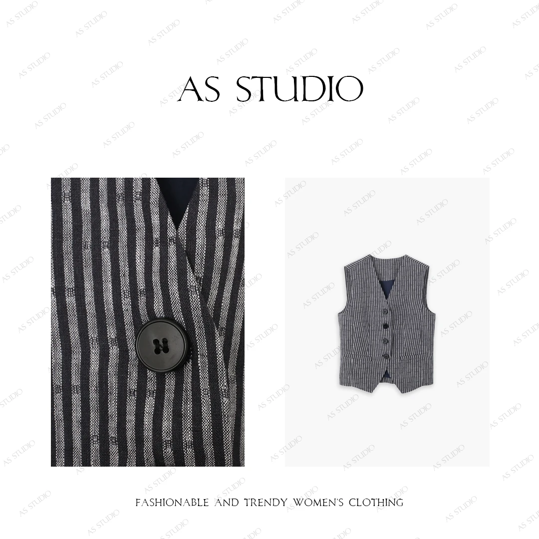【AS小海归】25新年代复古英伦风西装亚麻马甲AS25CMJ3921