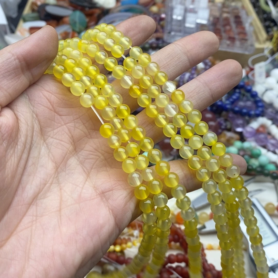 玛瑙/玉髓未镶嵌珠宝半成品一条天然6mm冰飘黄玛瑙圆珠