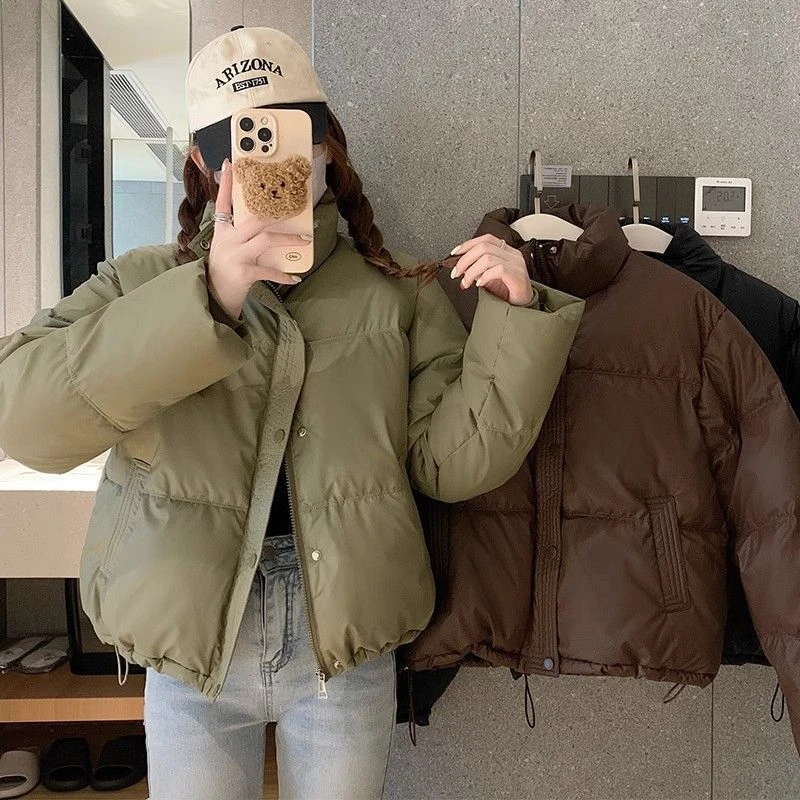 感PU皮棉服短款女2025年冬季新款宽松棉衣潮流加厚立领外套免洗潮