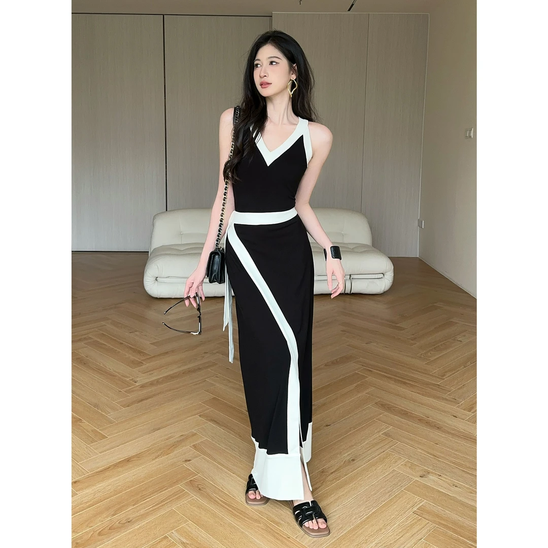 JIJINQI时尚显瘦气质轻奢法式小众撞色拼接修身半身裙JD05BZXL800