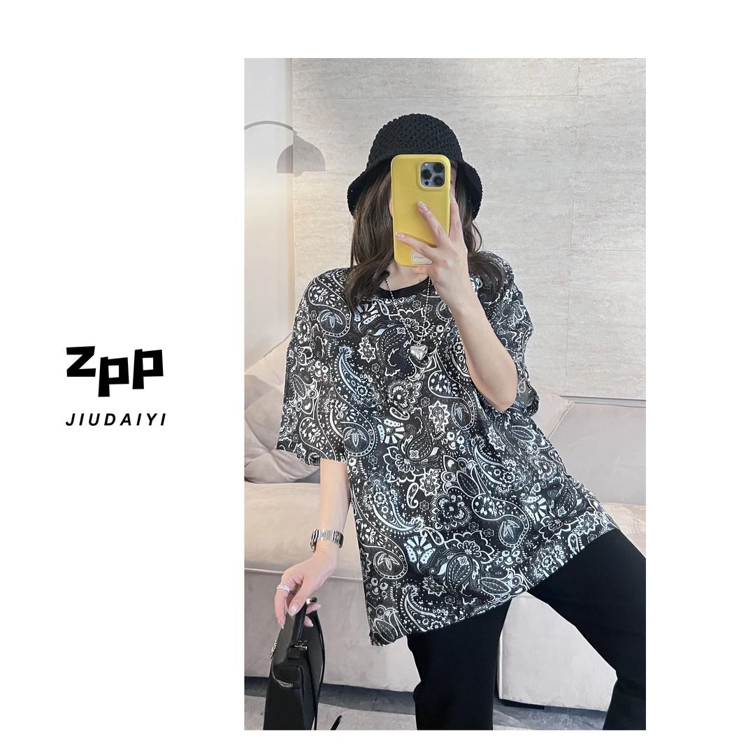 玖黛衣【高定腰果花】新款夏季复古腰果花显瘦短袖TXP40928