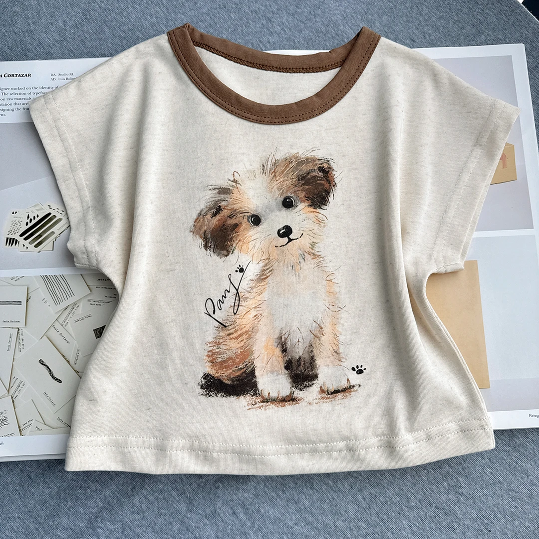 【狗狗印花T恤 小洛妈咪】婴儿装男女童短袖条纹T恤夏装宝宝夏季E16